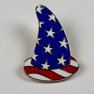 Sorcerer Mickey Hat Disney Pin American Flag 1.75" Tall Red White Blue Gold Cast